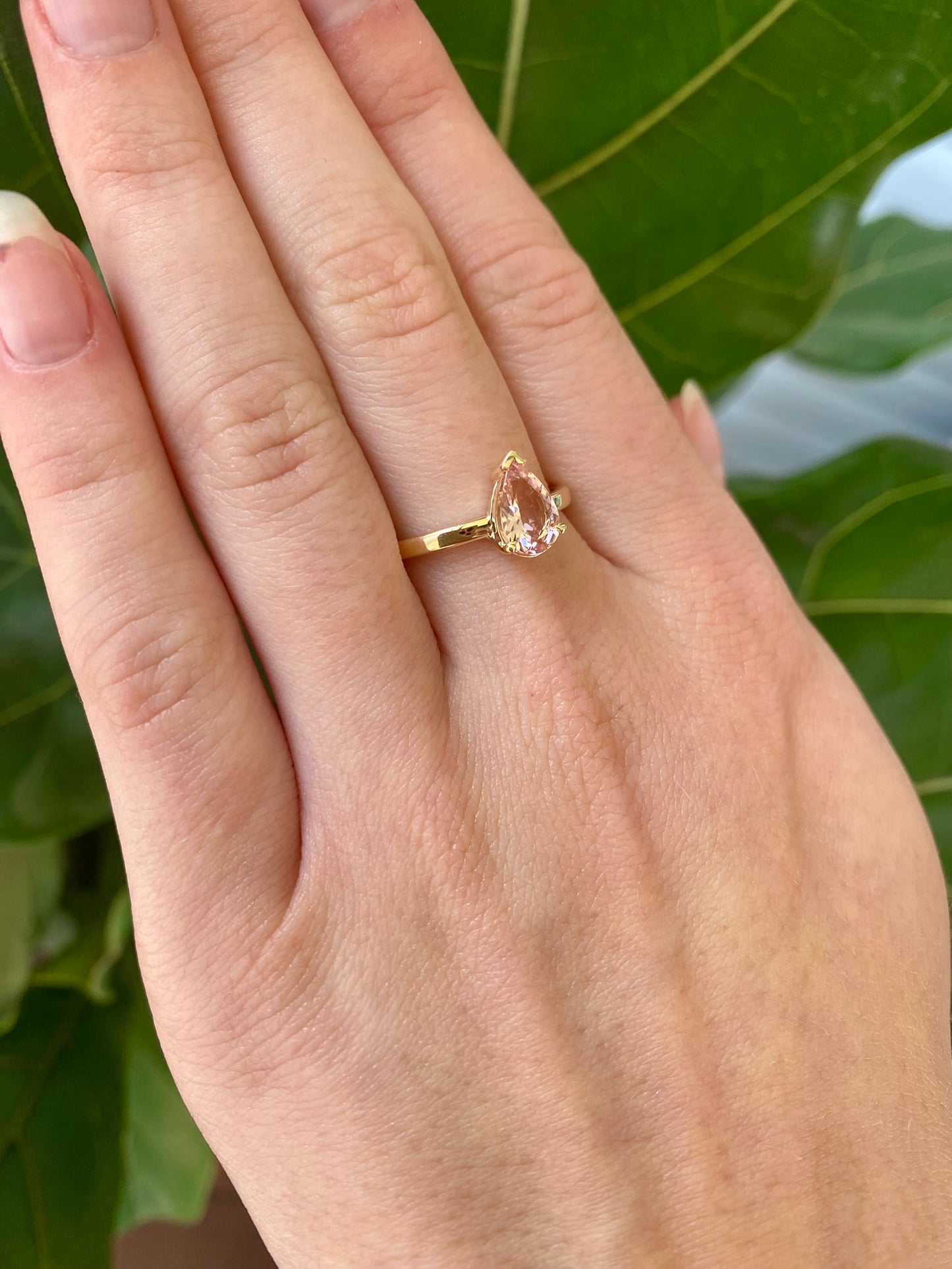 Peachy Pink Pear Cut Morganite Ring