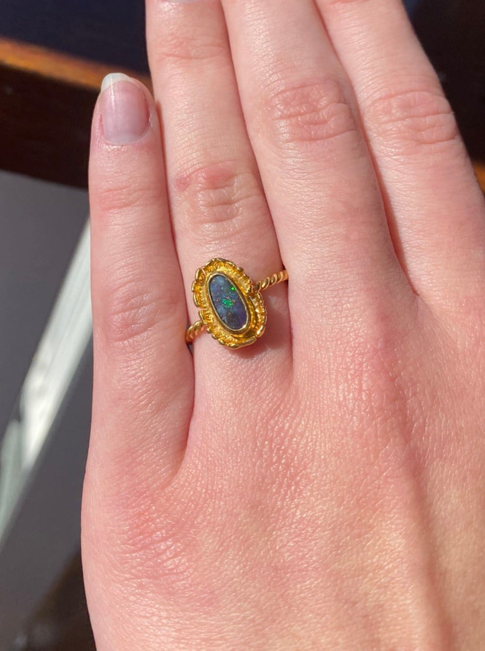 Fringe Ring Boulder Opal 22ct Gold Jupiter