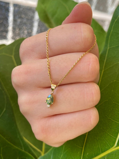 Green Fern Sapphire and Diamond Pendant