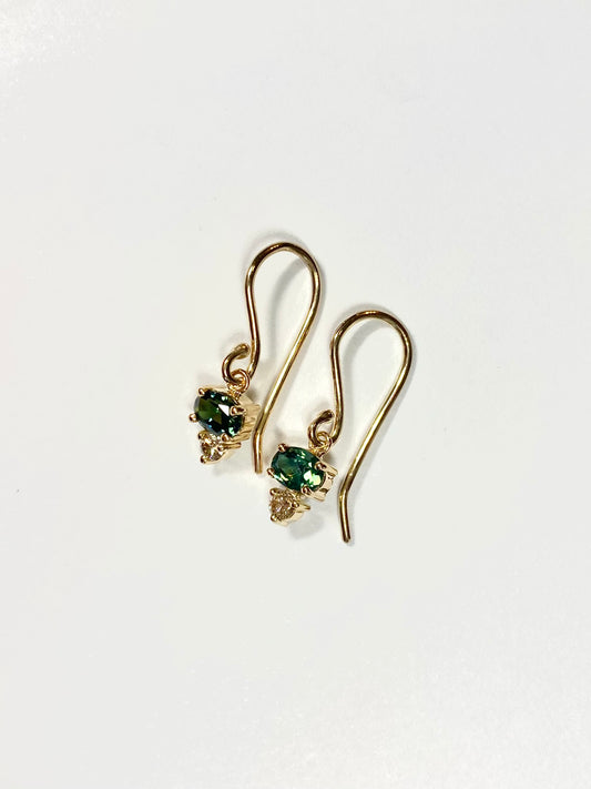Green Lagoon Sapphire and Diamond Earrings