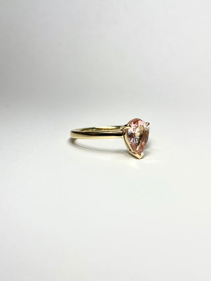 Peachy Pink Pear Cut Morganite Ring