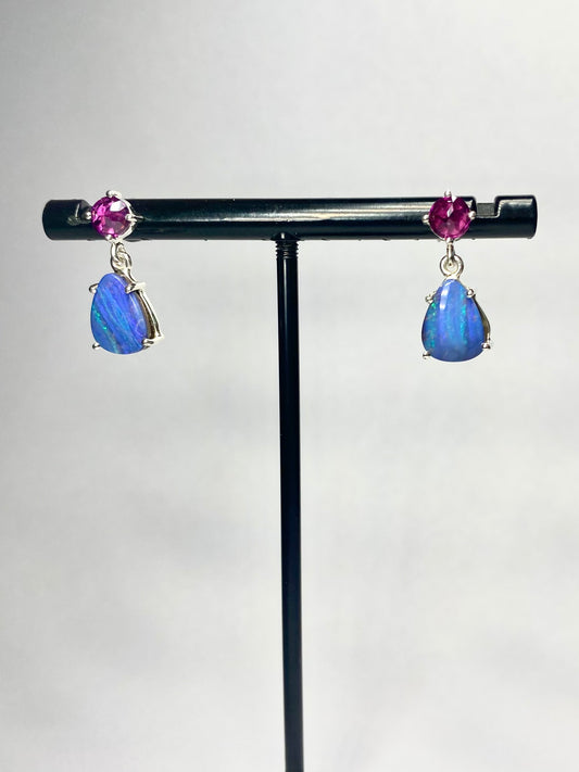 Ocean Sunset Opal and Garnet Earrings