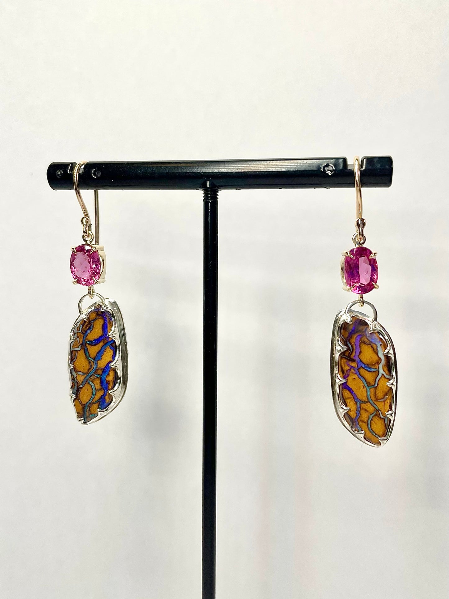 Pink Desert Spring Opal and Rubellite Earrings