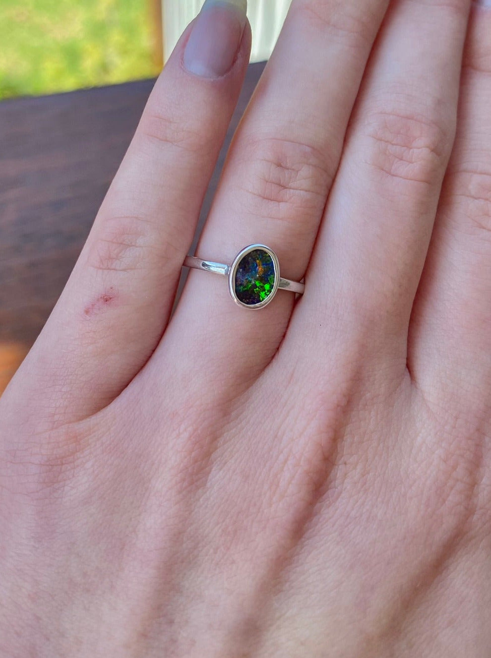 Moon Dust Blue Opal Ring