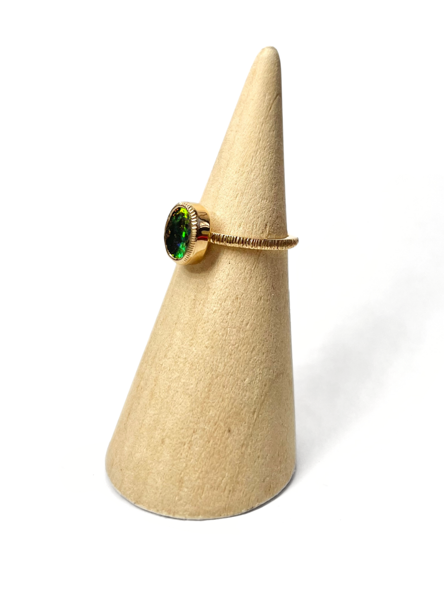 Moon Dust Bright Green Opal Ring
