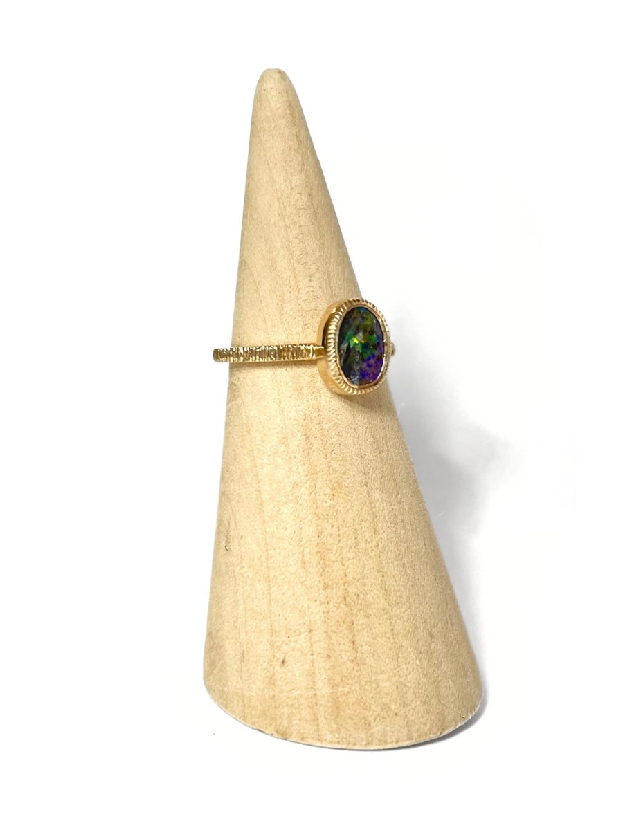 Moon Dust Bright Green Opal Ring