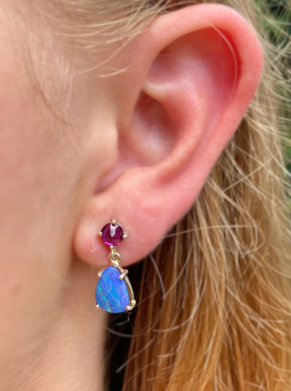 Ocean Sunset Opal and Garnet Earrings