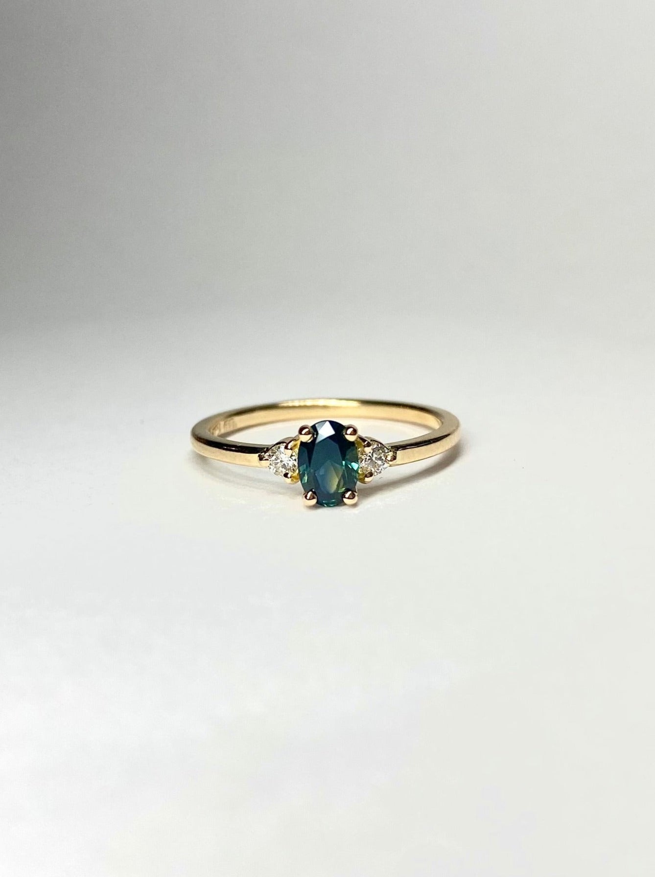 Petite Green Lagoon Sapphire and Diamond Ring