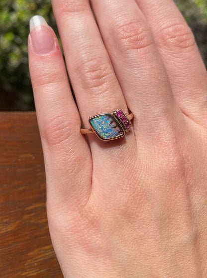 Tiger Stripe Opal and Sapphire Ring