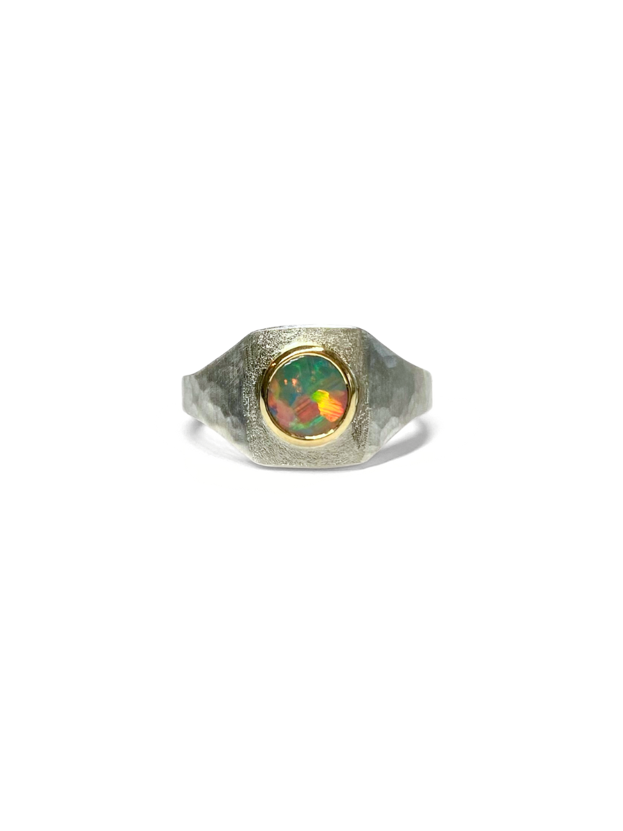 Rainbow Opal Signet Ring