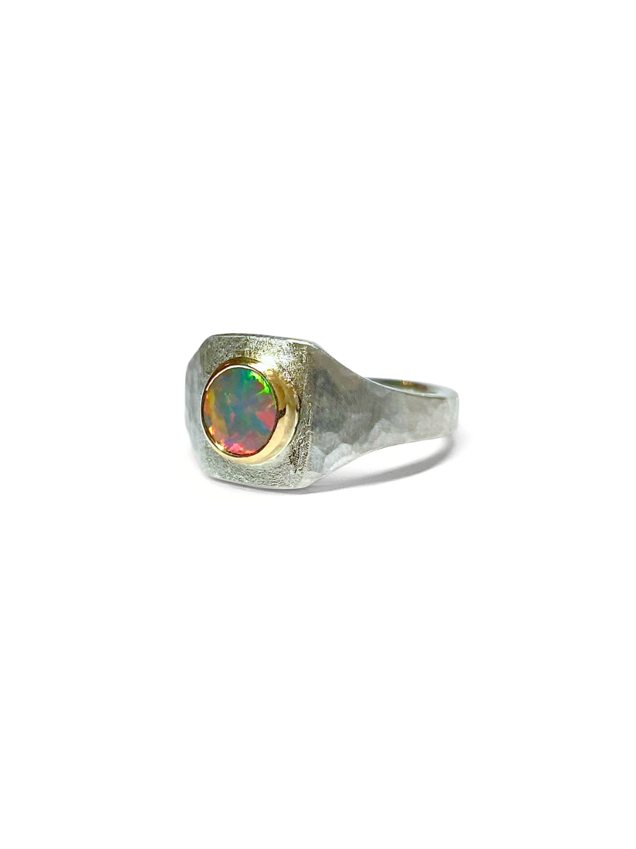 Rainbow Opal Signet Ring
