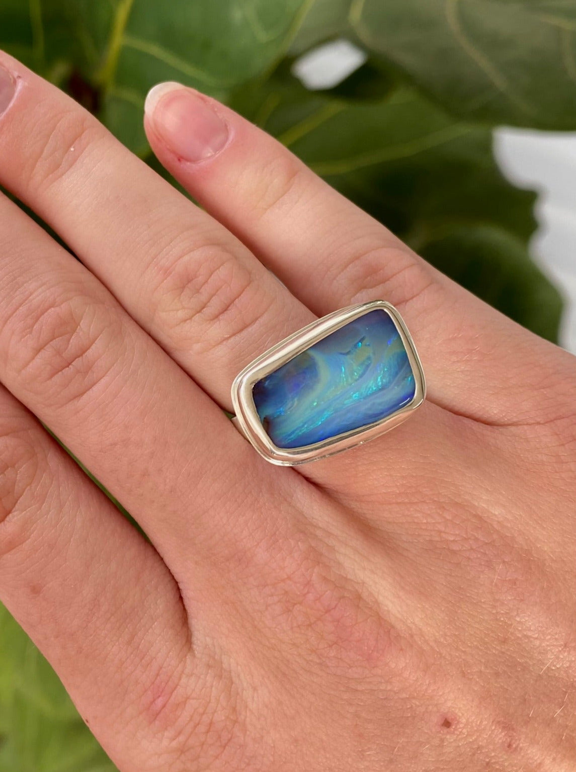 Sea Storm Boulder Opal Ring