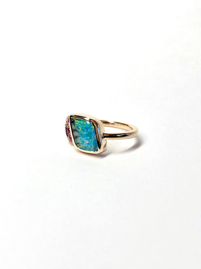 Tiger Stripe Opal and Sapphire Ring