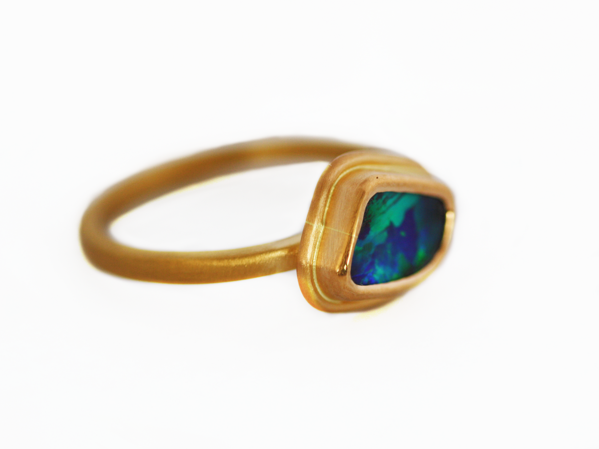 22ct yellow gold blue and green queensland boulder opal. Australian made and handcrafted in our brisbane studio. 