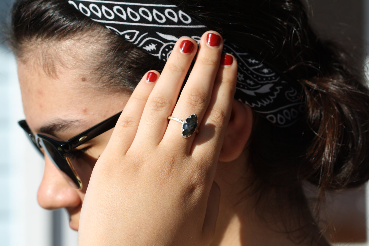 UPDATE: Natural Black Sapphire Cabochon Silver and 9ct Gold Ring