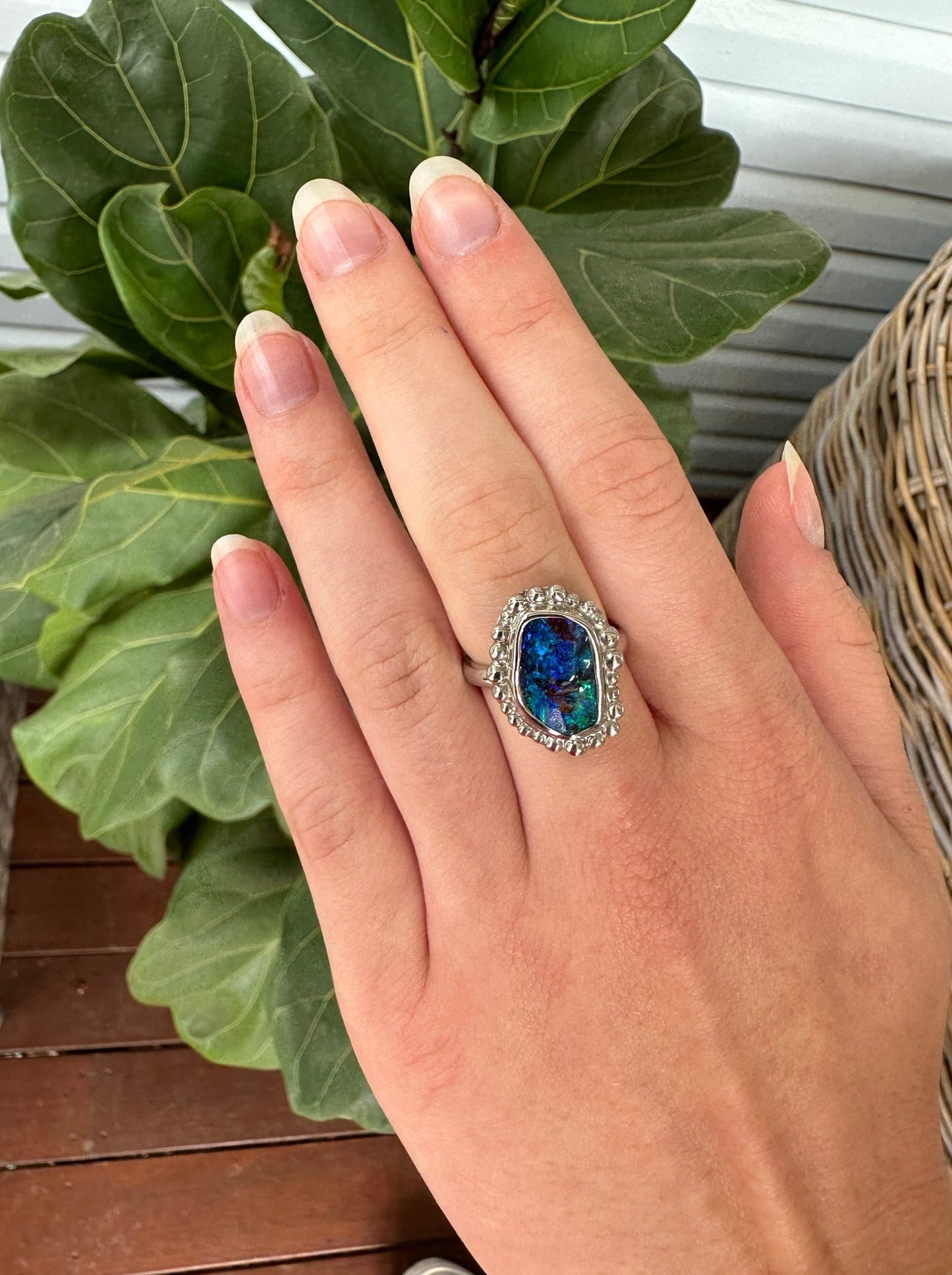 Blue Pools Opal and Silver Ring