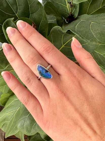 Blue Queensland Boulder Opal Silver Ring