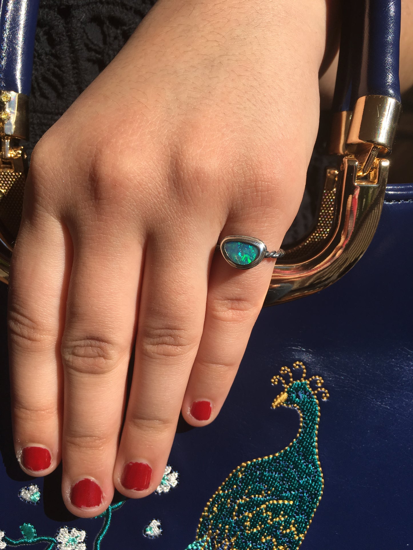 Blue Boulder Opal Silver Ring