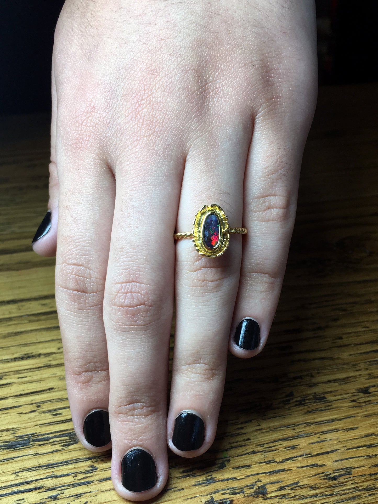 Fringe Ring Boulder Opal 22ct Gold Jupiter