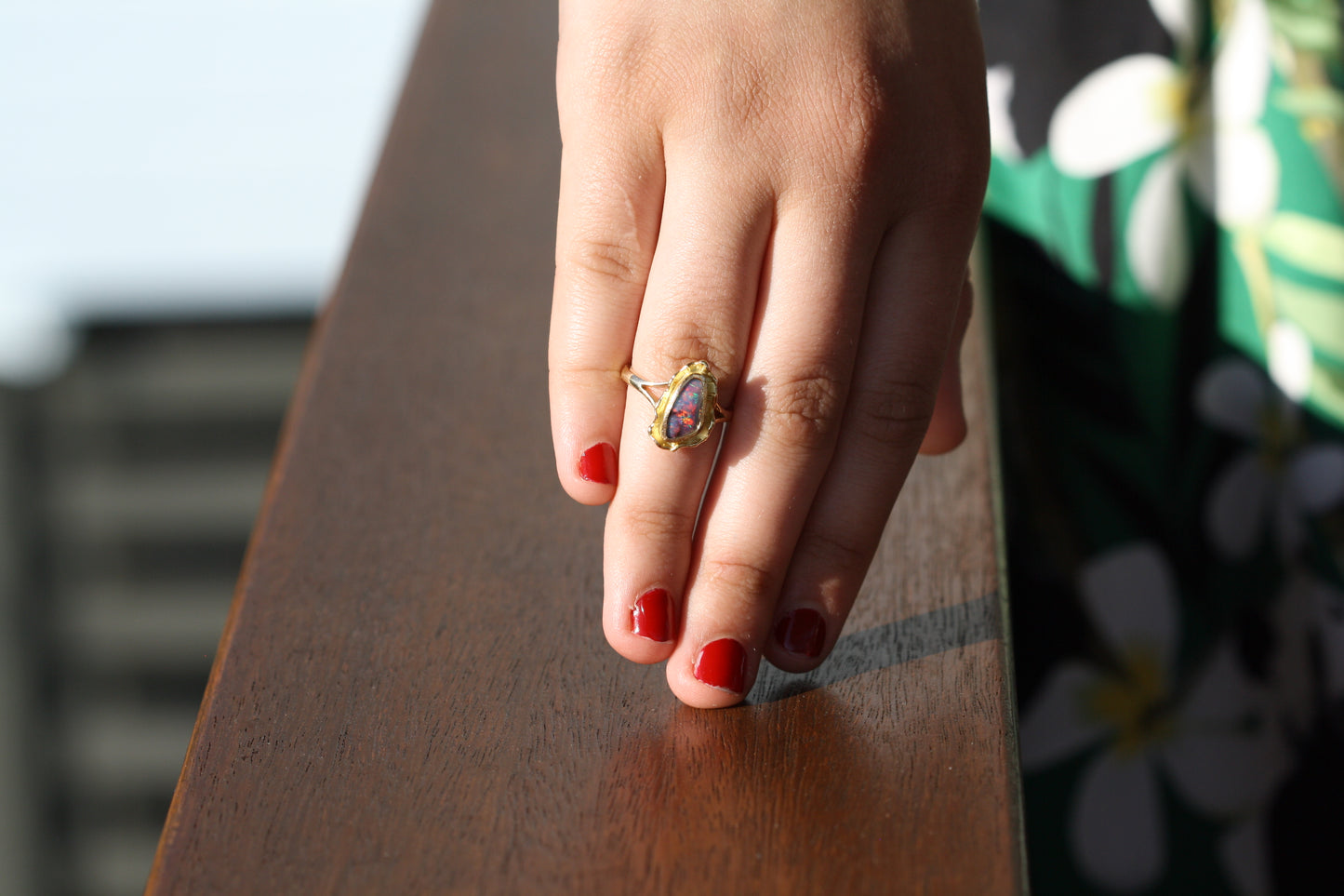 18ct Yellow gold with purple Queensland Boulder Opal. Ethically sourced, hand crafted and Australian Made.