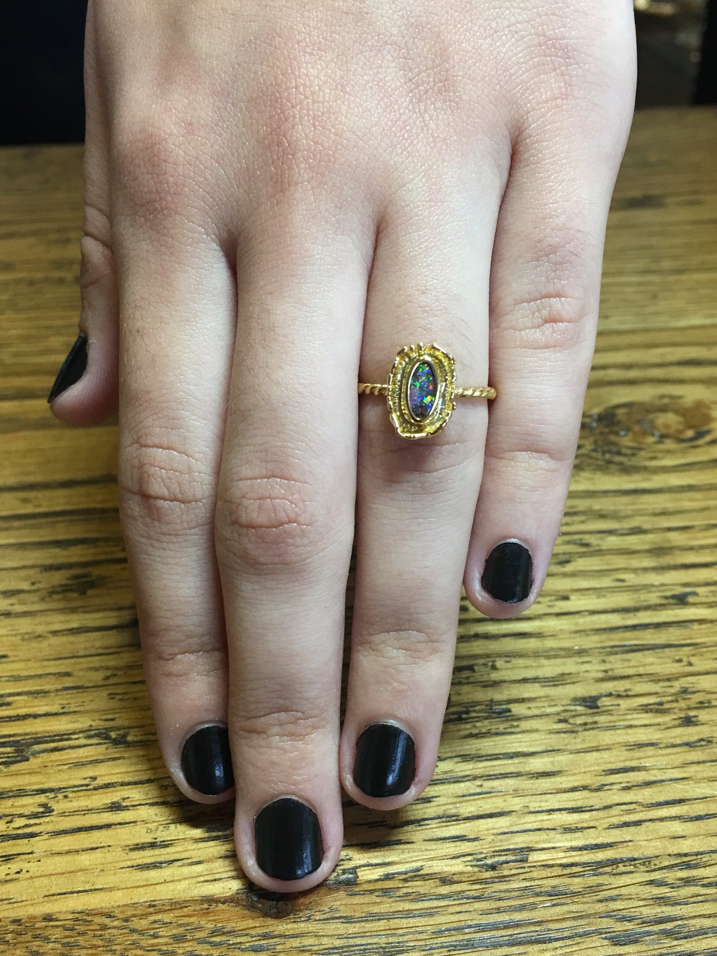 Fringe Ring Boulder Opal 22ct Gold Venus