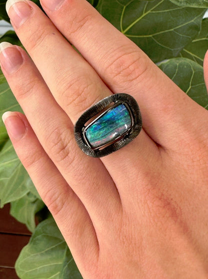 Grey Fringe Opal Ring