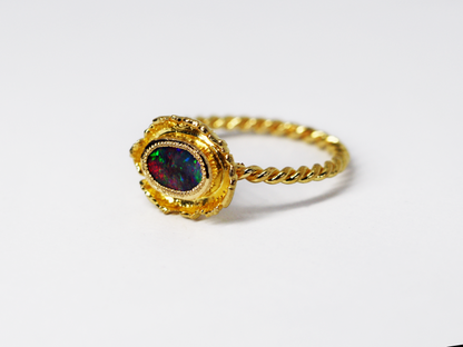 Twisted Fringe Ring | Queensland Red Opal 22ct Gold Twist