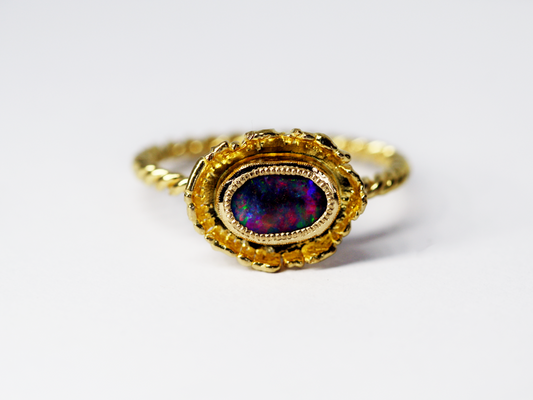 Twisted Fringe Ring | Queensland Red Opal 22ct Gold Twist