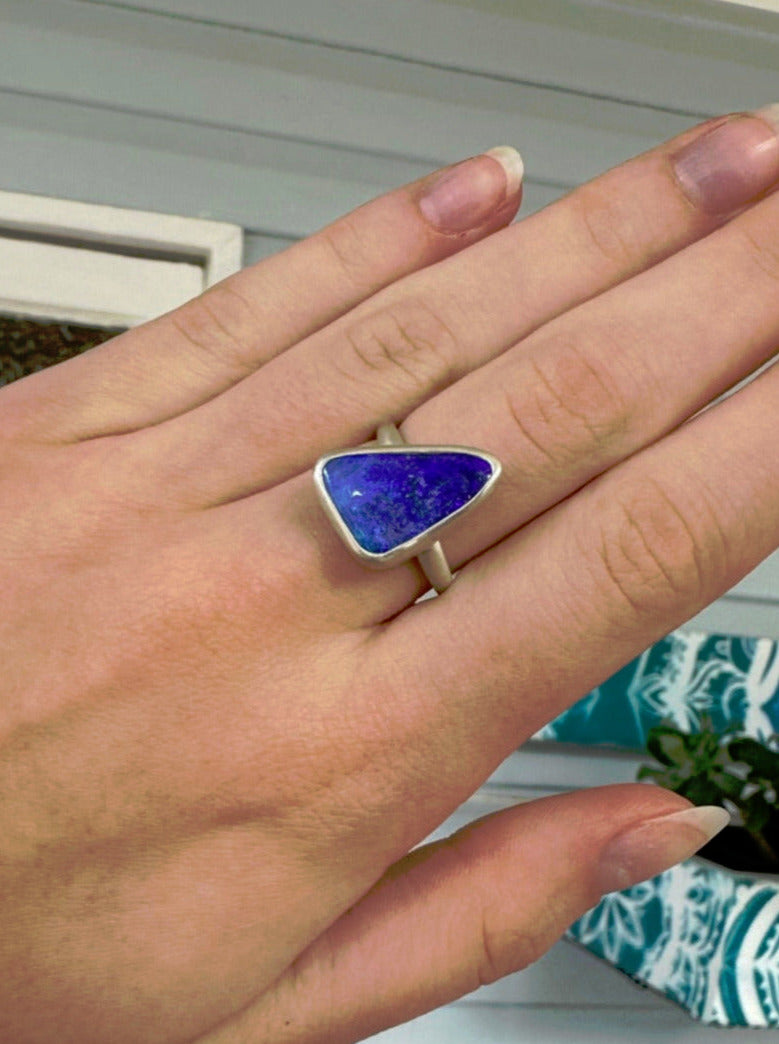 Rich Blue Opal Ring in Silver
