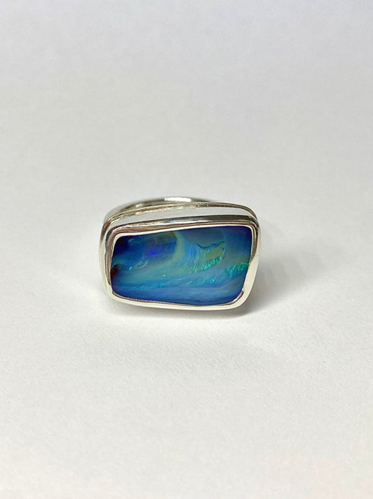 Sea Storm Boulder Opal Ring