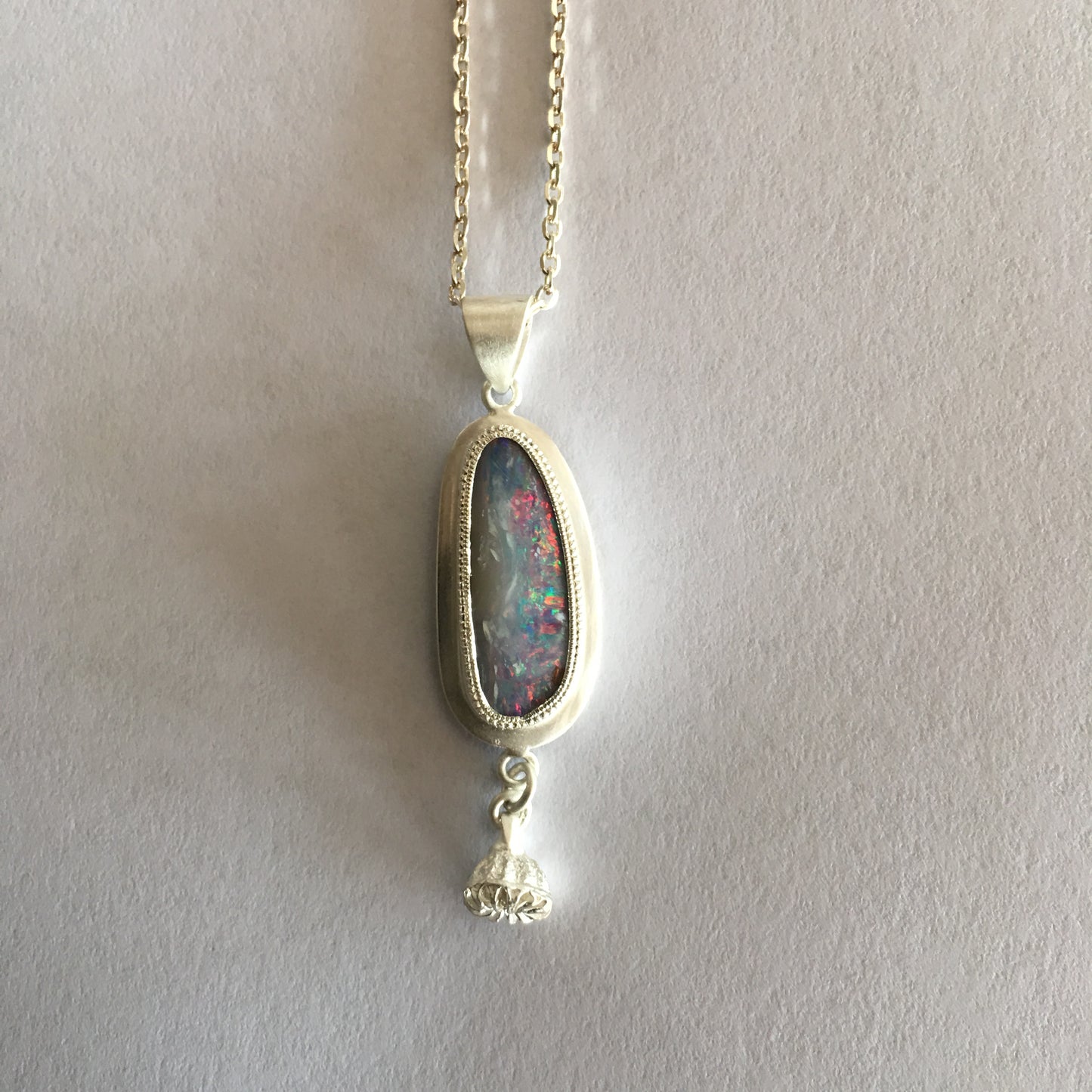 Silver Queensland Boulder Opal |Australian Seed Pod Pendant