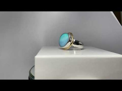 Aqua Splash Opal Silver and Gold Ring