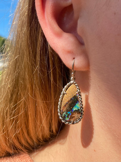 Boulder Opal Earrings with a Silver Twist