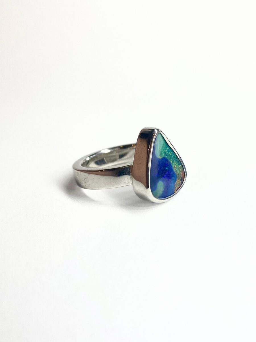 Cosmic Swirl Opal and Silver Ring