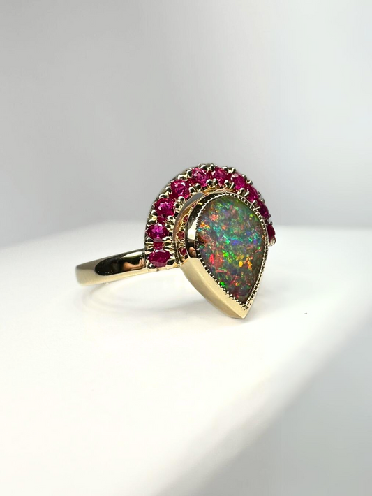 Crown Jewel Opal and Sapphire Ring