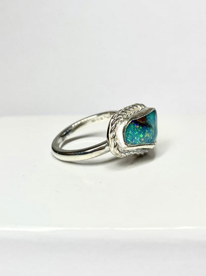 Deep Sea Glisten Boulder Opal Ring