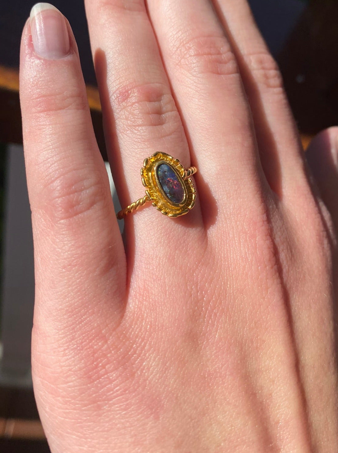 Fringe Ring Boulder Opal 22ct Gold Jupiter