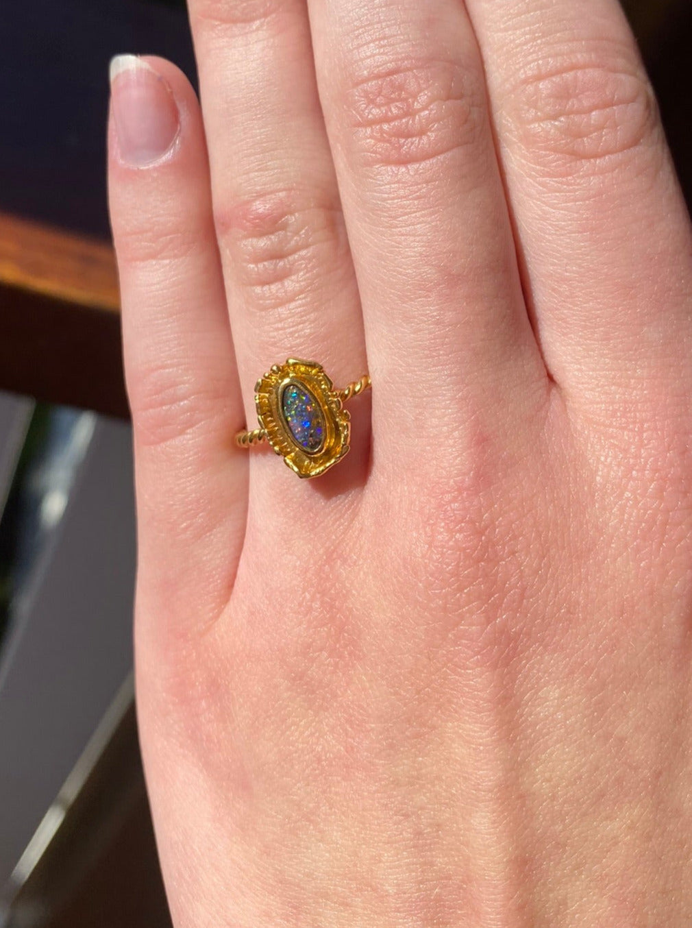 Fringe Ring Boulder Opal 22ct Gold Venus