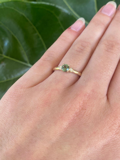 Green Fern Sapphire and Diamond Ring