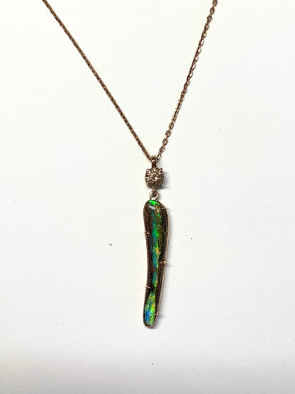 Green Flash Opal and Diamond Pendant