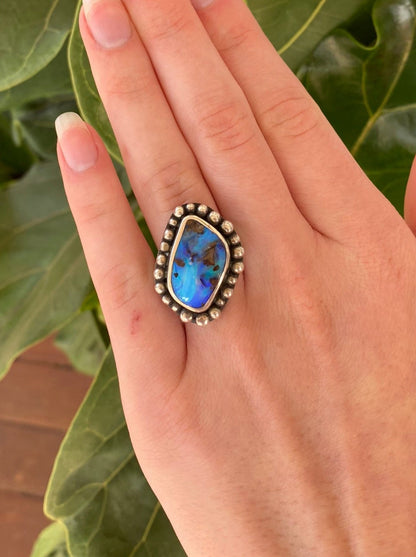 In the Sky Blue Queensland Boulder Opal Silver Ring