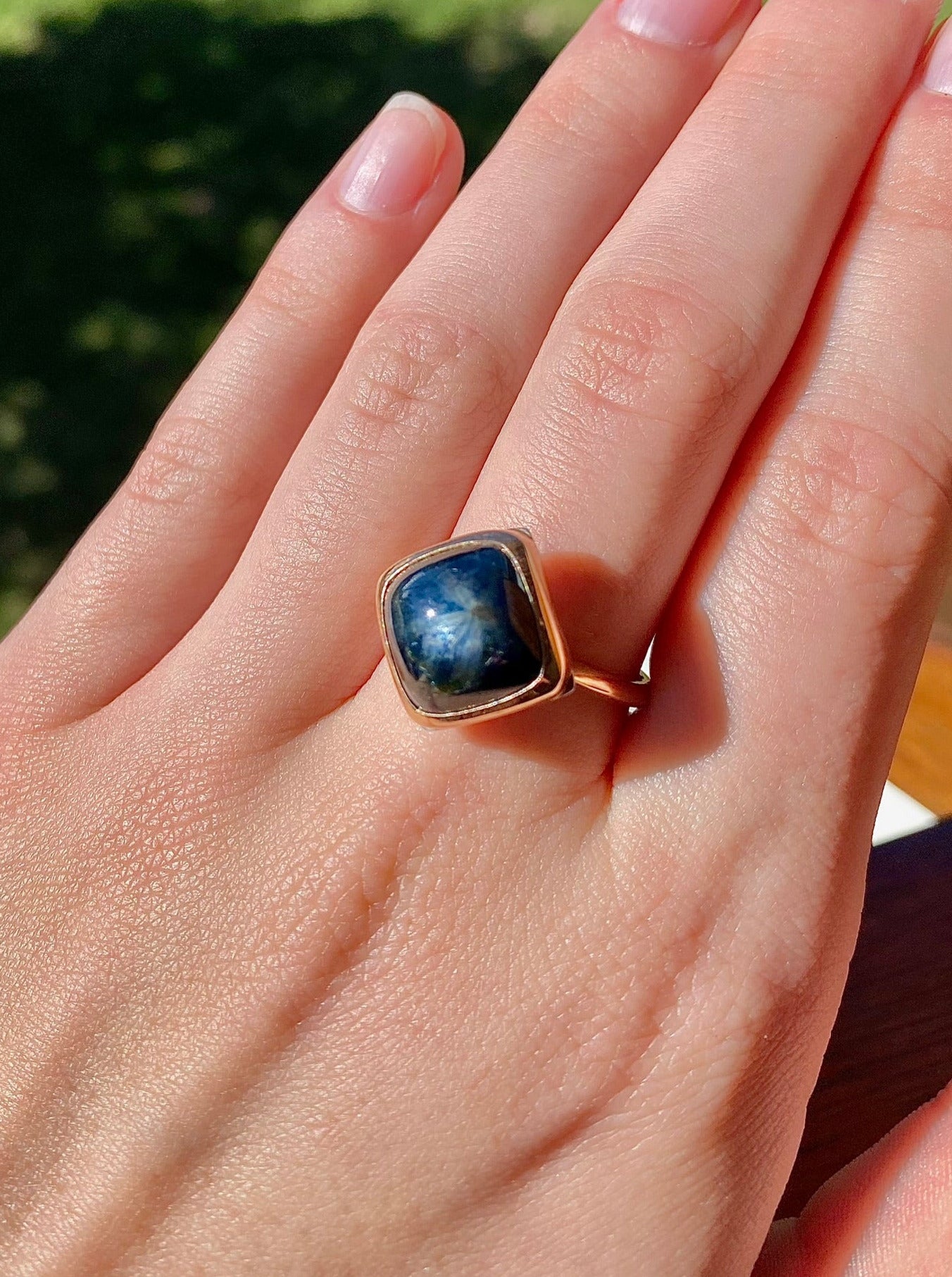 Midnight Swim Sapphire and Three Tone Ring