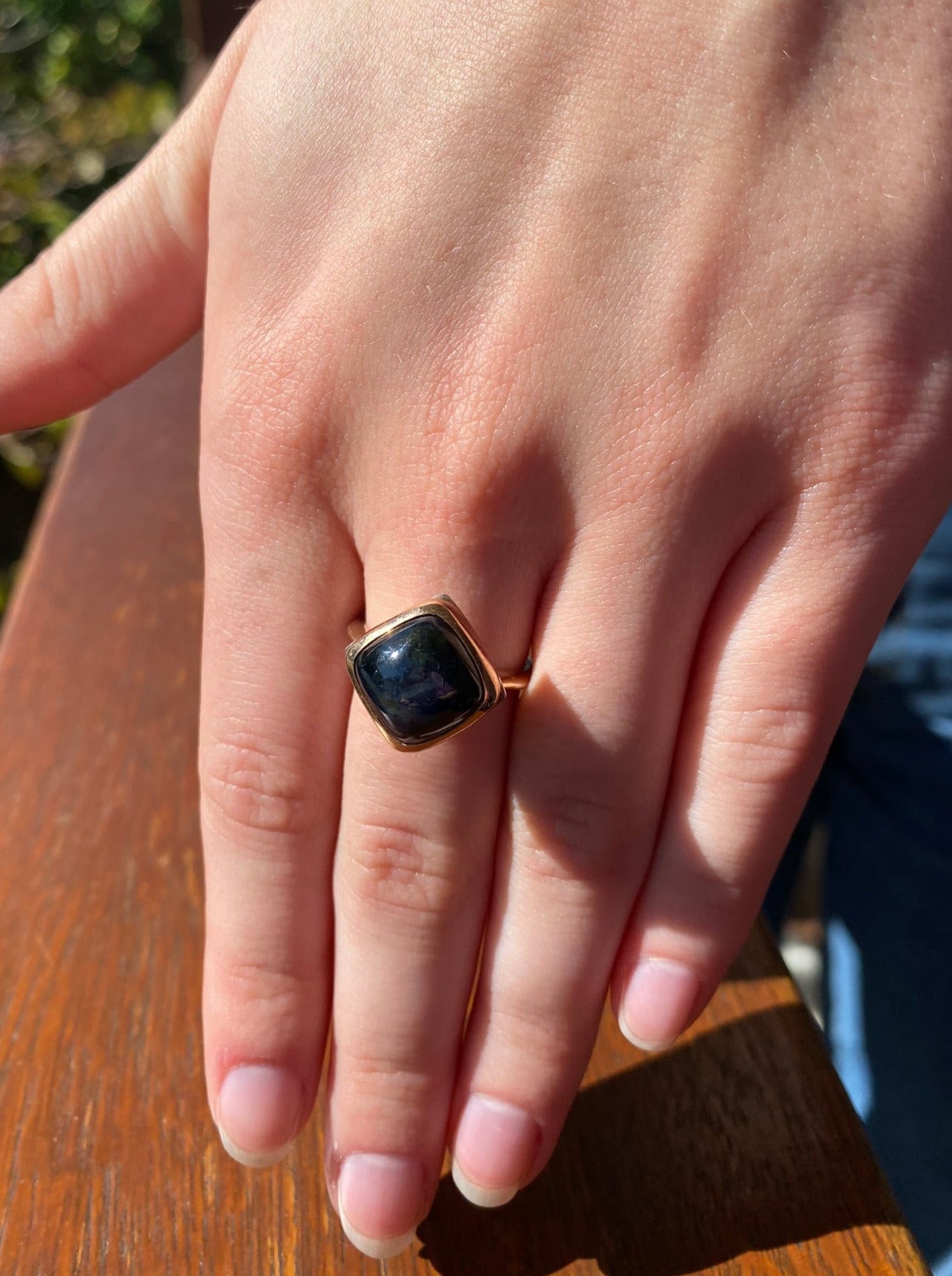 Midnight Swim Sapphire and Three Tone Ring