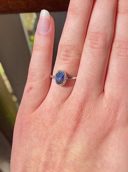 Moon Dust Blue Opal Ring