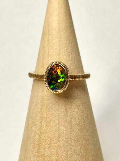 Moon Dust Bright Green Opal Ring