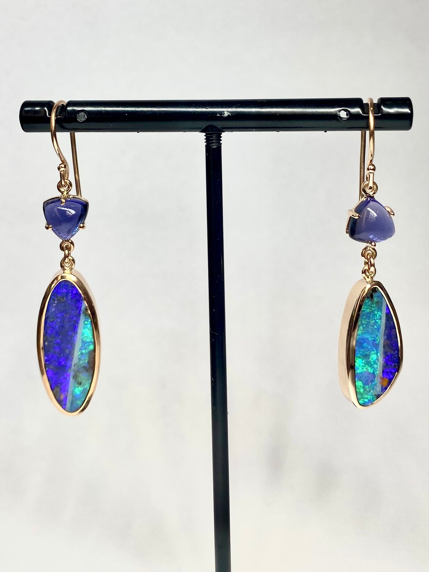 Neptune Iolite and Opal Drop Earrings