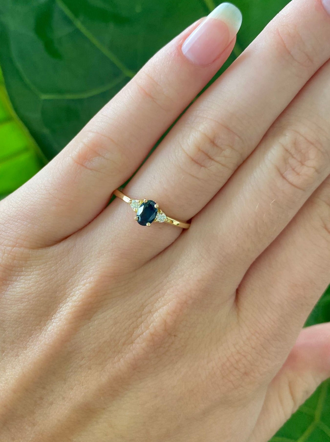 Petite Green Lagoon Sapphire and Diamond Ring