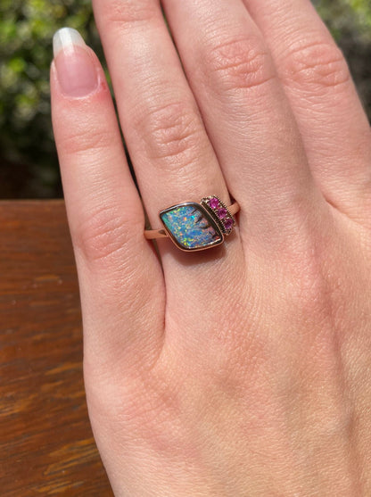Tiger Stripe Opal and Sapphire Ring