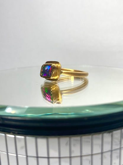 Rainbow Fire Opal and Gold Ring
