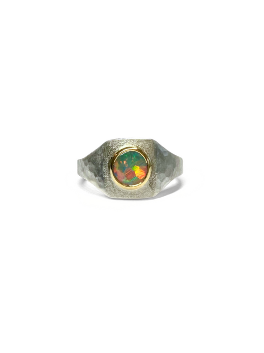 Rainbow Opal Signet Ring